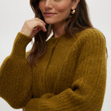 Mustard shaker stitch raglan cardigan featuring a button closure and ribbed texture by Hilary Radley.