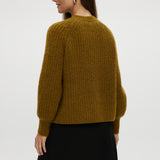 Mustard shaker stitch raglan cardigan featuring a button closure and ribbed texture by Hilary Radley.