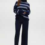 Navy striped rolled neck sweater with long sleeves and a relaxed fit by Hilary Radley.