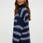 Navy striped rolled neck sweater featuring long sleeves and a relaxed fit by Hilary Radley.