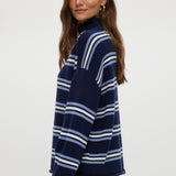 Navy striped rolled neck sweater featuring long sleeves and a relaxed fit by Hilary Radley.