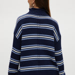 Navy striped rolled neck sweater with long sleeves and a relaxed fit by Hilary Radley.