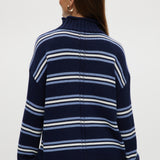Navy striped rolled neck sweater with long sleeves and a relaxed fit by Hilary Radley.