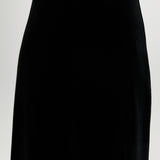 Black Velvet Midi Skirt featuring a lace hem and pull-on design by Hilary Radley.