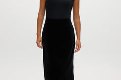 Black velvet midi skirt with lace hem and pull-on design