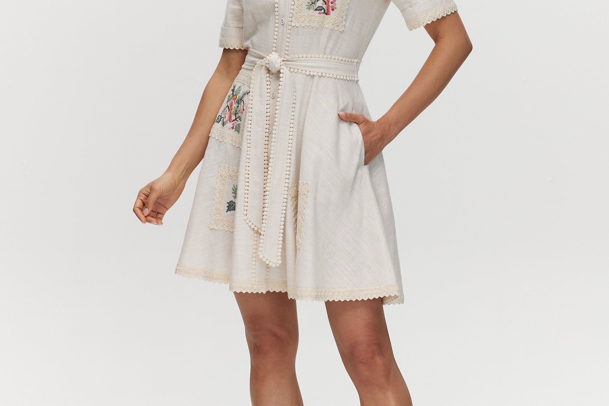 Sand Embroidered Linen Shirt Dress XL Sand Embroidered Linen Shirt Dress XL